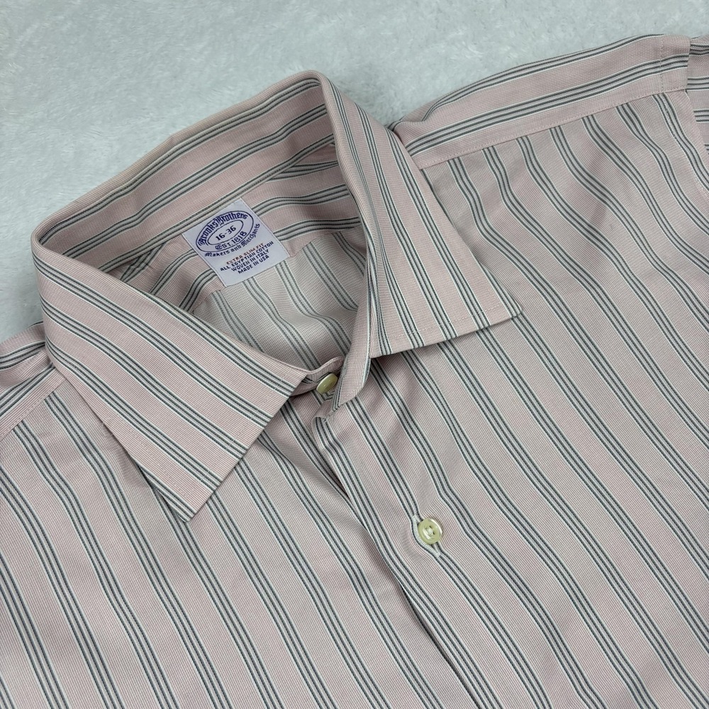 Brooks Brothers Shirt Mens L Pink Striped Long Sleeve Button-Up Extra-Slim Fit